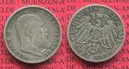 Württemberg, German Empire State of 2 Mark Silbermünze Kursmünze Württemberg 2 Mark 1899 ,Kursmünze, König Wilhelm II. J. 174
