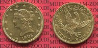 USA 10 Dollars Gold Liberty Eagle USA 10 Dollars Liberty, Frauenkopf, 1905 Coronet Head Gold Bild