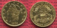 USA 20 Dollars Double Eagle Goldmünze USA 20 Dollars Liberty, Double Eagle Frauenkopf, 1904 Gold vz