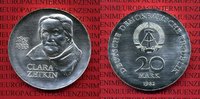 DDR GDR Eastern Germany 20 Mark DDR Silbermünze 125. Geburtstag von Clara Zetkin