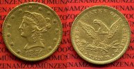 USA 10 Dollar Goldmünze Eagle Coronet Head USA 10 Dollar Liberty, Frauenkopf, 1854 S Typ 1 Selten Coronet Head Gold Ten D.