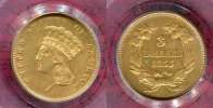USA 3 Dollars Indian Princess Head USA 3 Dollar Indianerprinzessin Sehr seltener Typ 1855 Kursmünze Gold Bild