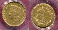 USA 3 Dollars Indian Princess Head USA 3 Dollar Indianerprinzessin Sehr seltener Typ 1874 Kursmünze Gold Bild