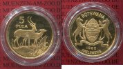 Botswana 5 Pula Goldmünze Botswana 5 Pula 1986 Gold WWF Jubiläum Gazellen, Tiermotiv