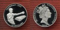 Salomonen, Solomon Islands 10 Dollars Silber Salomonen Inseln 10 Dollar 1992 Olympiade in Barcelona - Boxen - Boxing PP