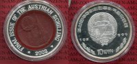 Nord Korea, Nordkorea 10 Won Edelstein Relief-Münze Unze Nord Korea 10 Won 2002 Silber Final Issue Of The Austrian Schilling m Karneol PP Bild