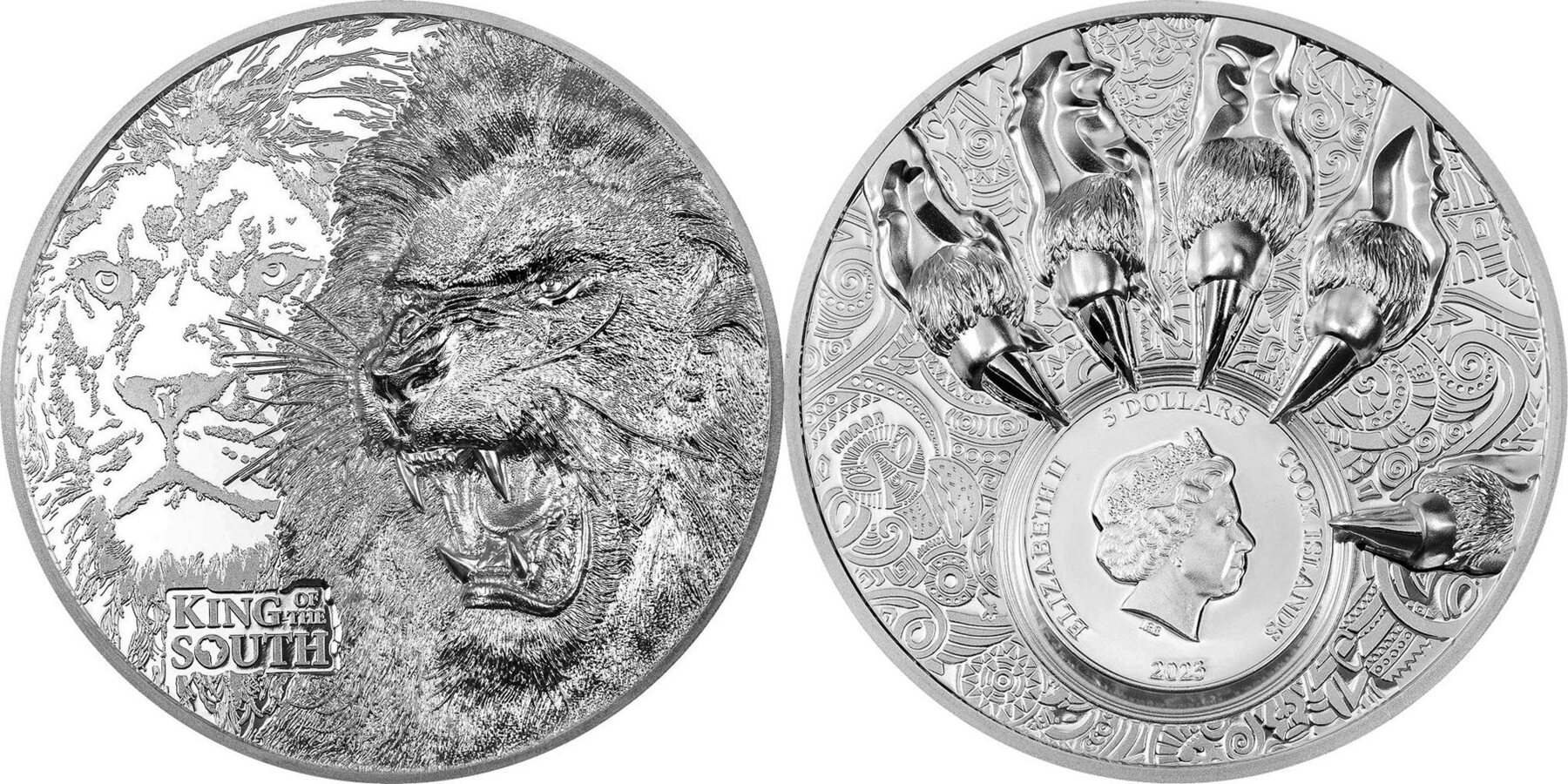 5 Dollars LION Nature Kings 1 Oz Silver Coin 5 Cook Islands 2023 PP