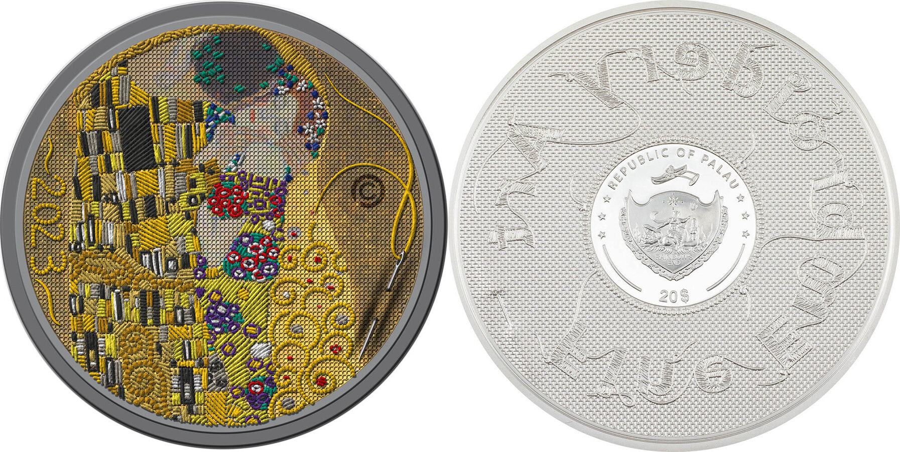 Dollars Kiss Gustav Klimt Fine Embroidery Art Oz Silver Coin