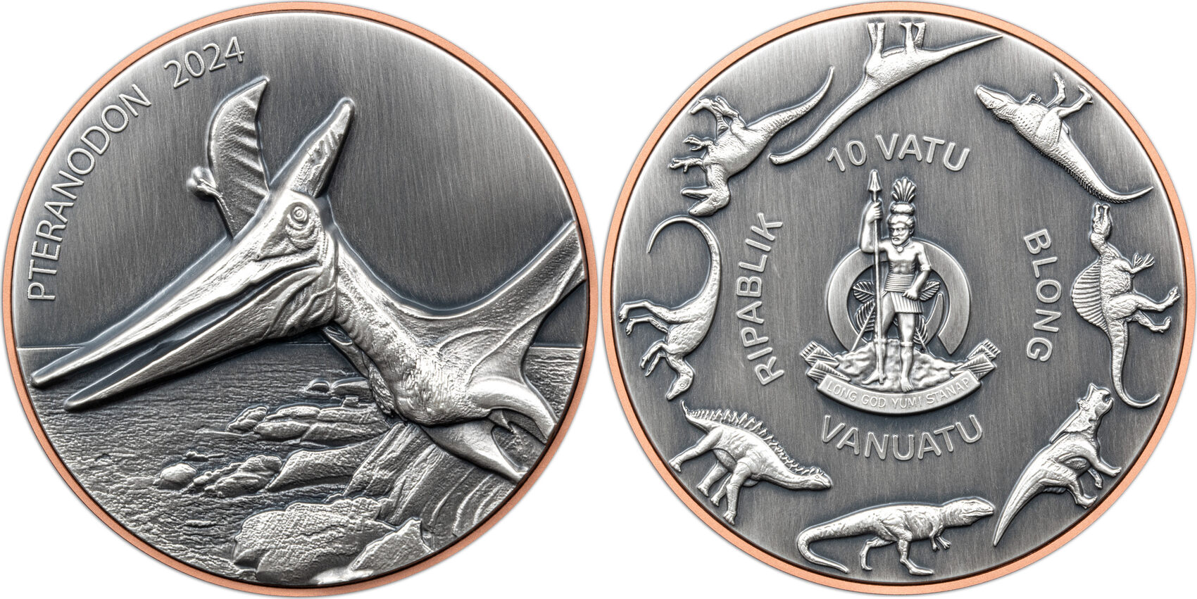 PTERANODON Double Giant Predators Silver Coin 10 Vatu Vanuatu 2024