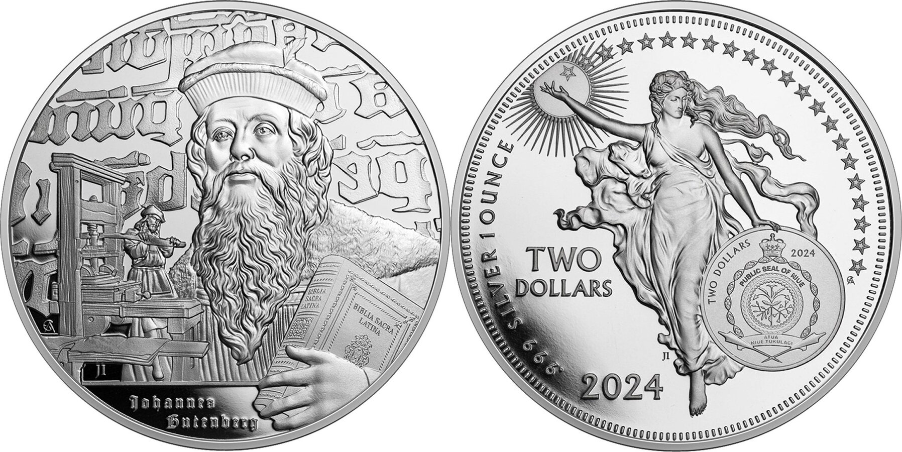 Dollars Johannes Gutenberg Icons Of Inspiration Oz Silver Coin