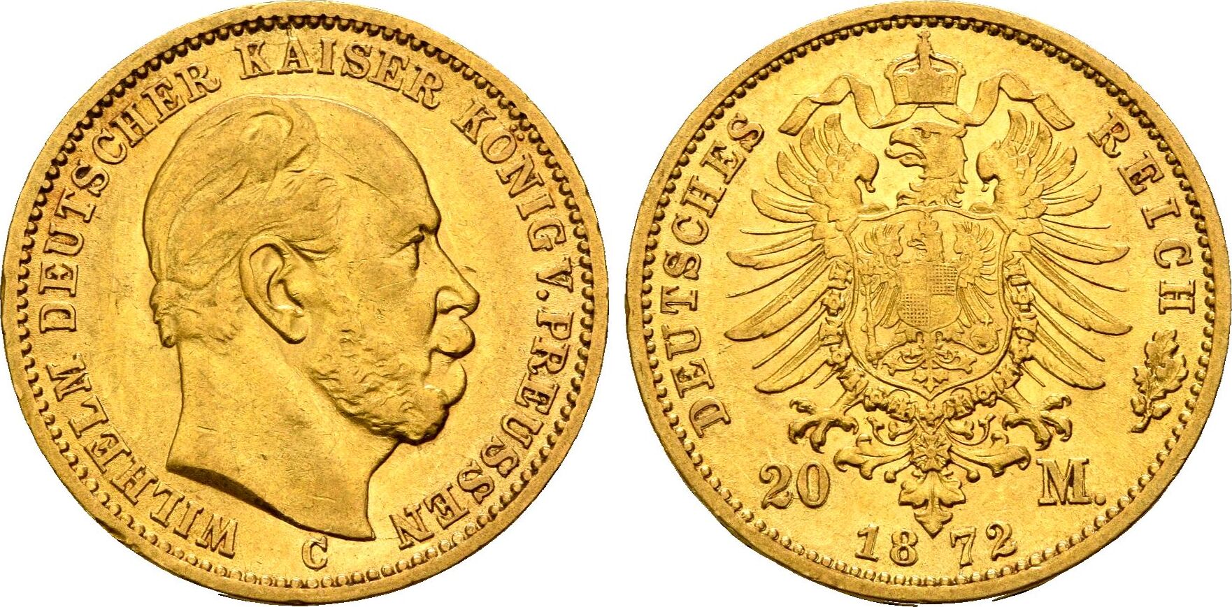 Kaiserreich Preussen 20 Mark GOLD 1872 C Wilhelm I 1861 1888 Fast