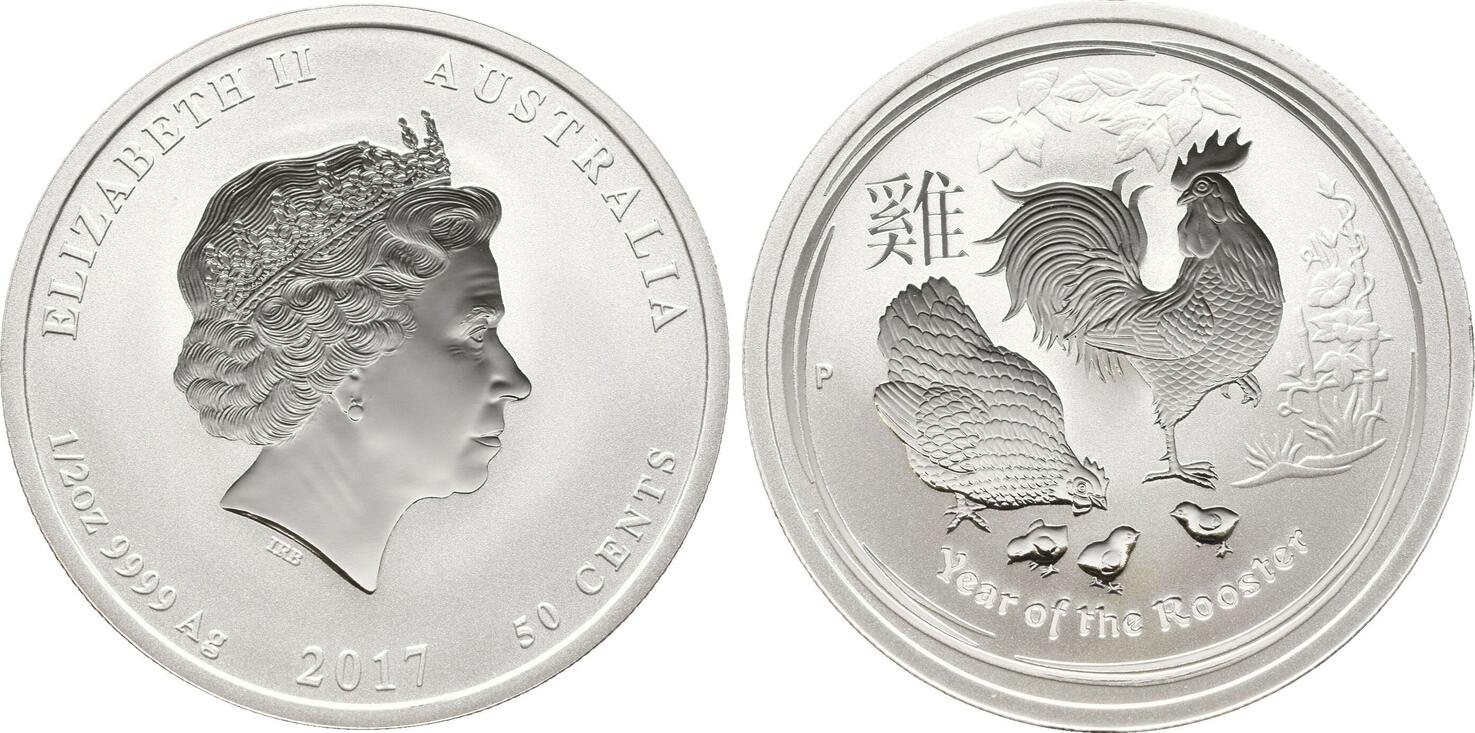 Australien 50 Cents Year Of The Rooster 1 2 Unze Feinsilber 2017