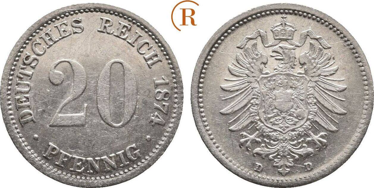 Kaiserreich 20 Pfennig 1874 D Vz MA Shops