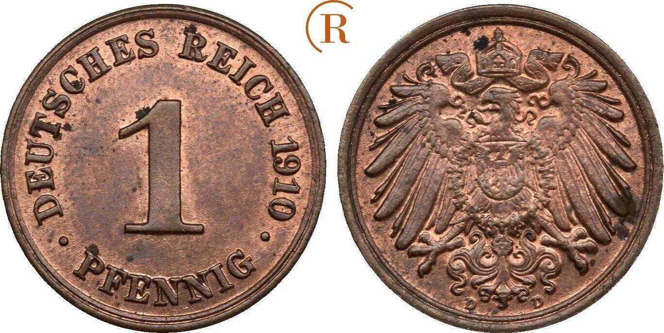 Kaiserreich 1 Pfennig 1910 D Fast St MA Shops