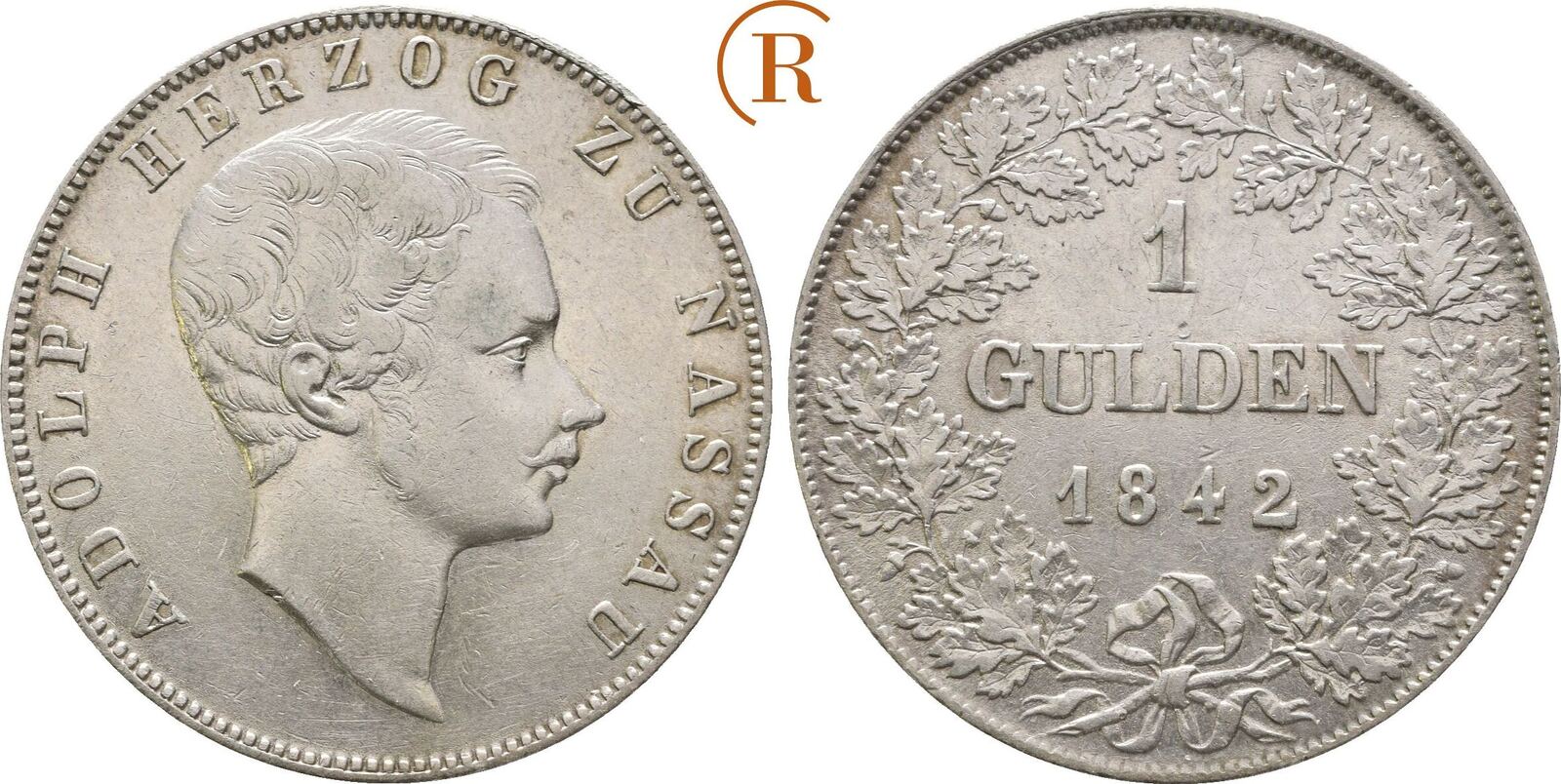 Nassau 1 Gulden 1842 Adolph 1839 1866 Ss Winzige Henkelspur MA Shops