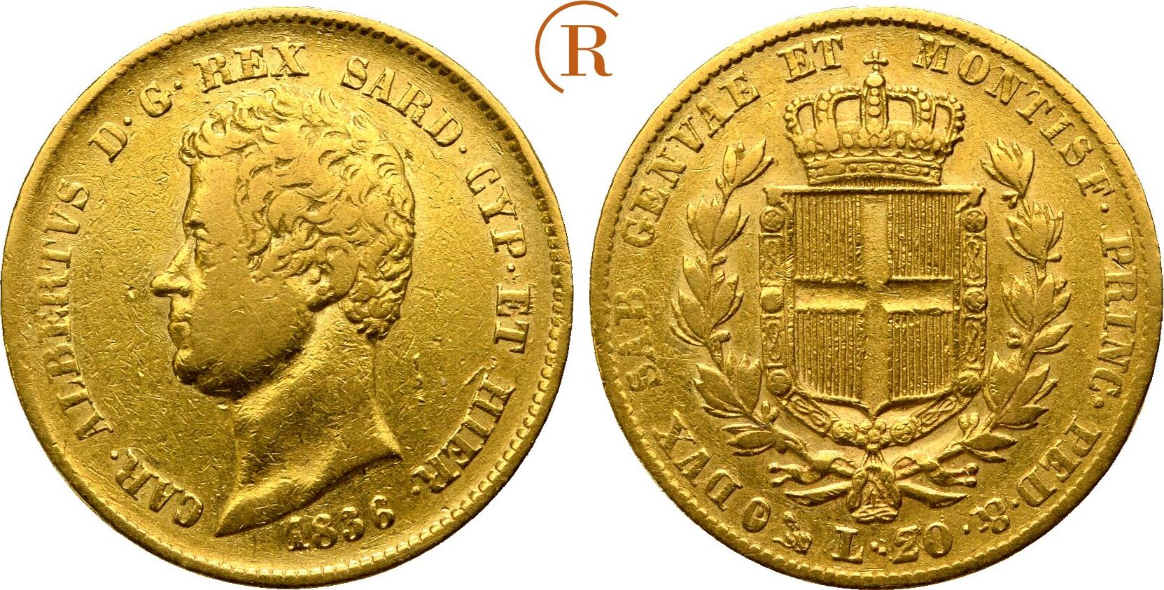 Sardinien 20 Lire Genua GOLD 1836 Carlo Alberto 1831 1849 Ss MA Shops