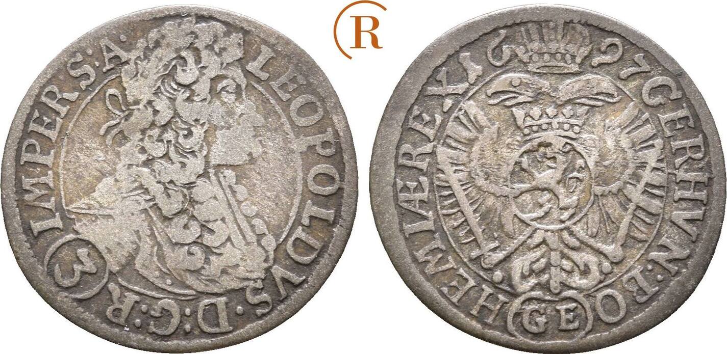 Habsburg 3 Kreuzer Prag 1697 GE Leopold I 1657 1705 Ss MA Shops