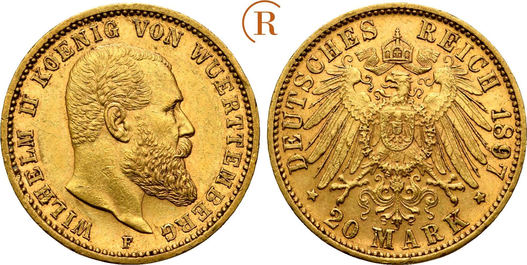 Kaiserreich Württemberg 20 Mark GOLD 1897 F Wilhelm II 1891 1918 ss