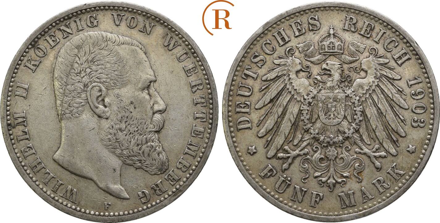 Kaiserreich Württemberg 5 Mark 1903 F Wilhelm II 1891 1918 ss