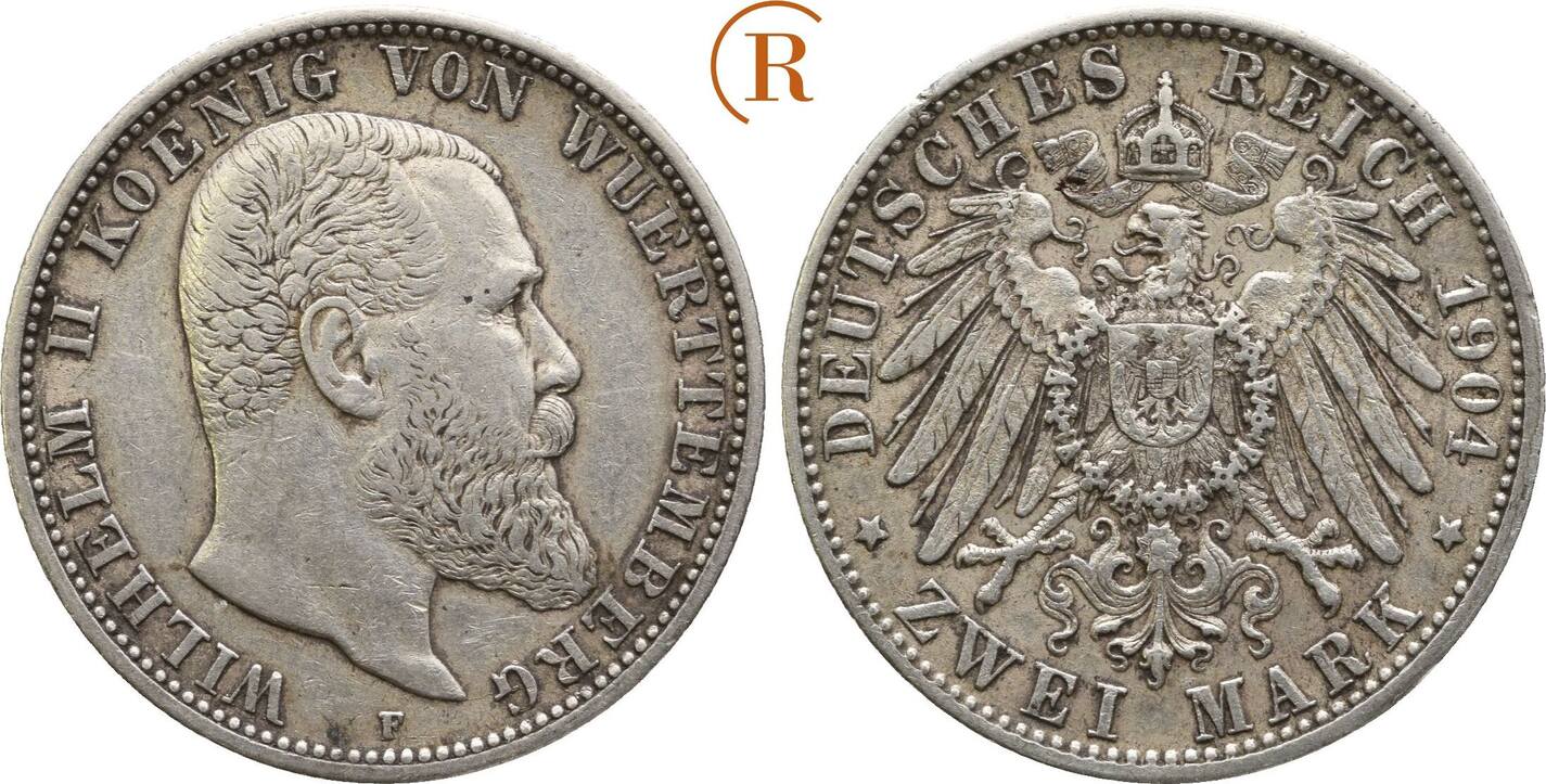 Kaiserreich Württemberg 2 Mark 1901 F Wilhelm II 1891 1918 ss MA