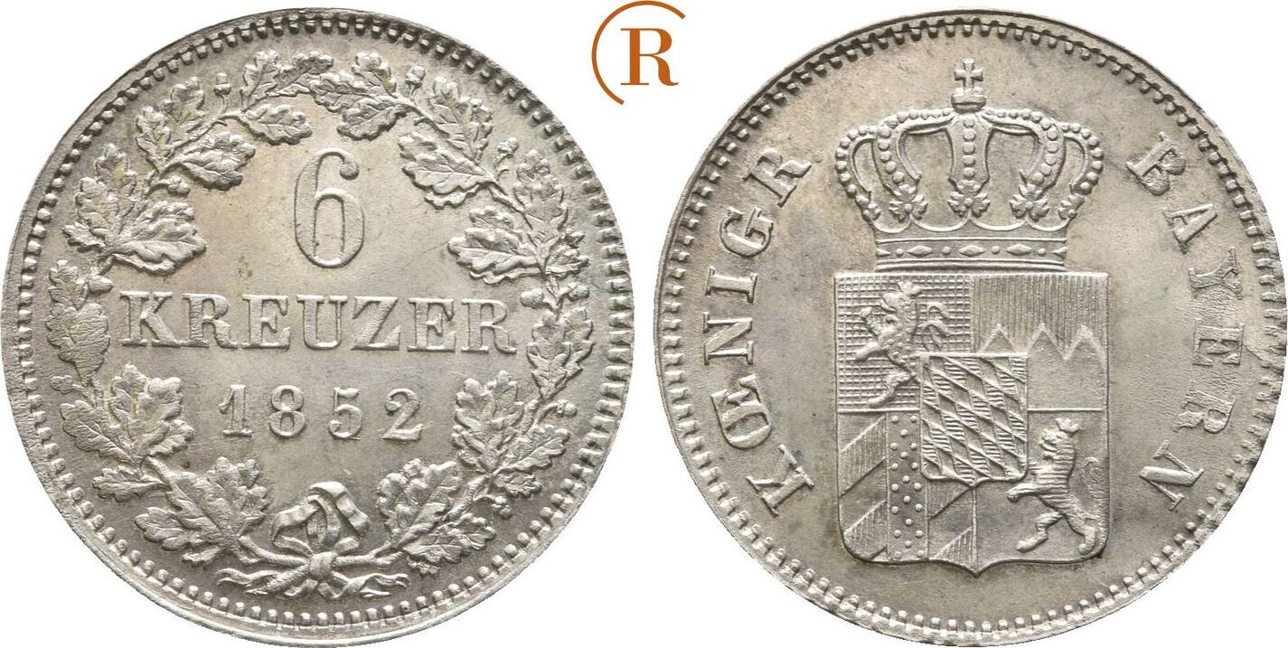 Bayern 6 Kreuzer 1852 Maximilian II Joseph 1848 1864 Vz MA Shops