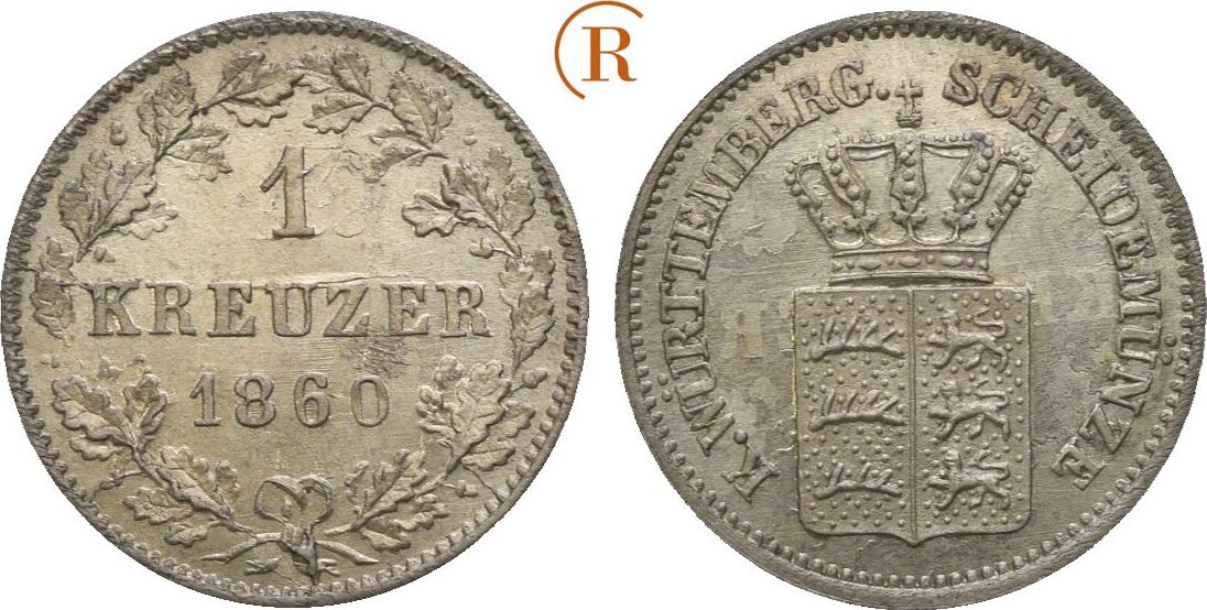 Württemberg 1 Kreuzer 1860 Wilhelm I 1816 1864 stfr MA Shops