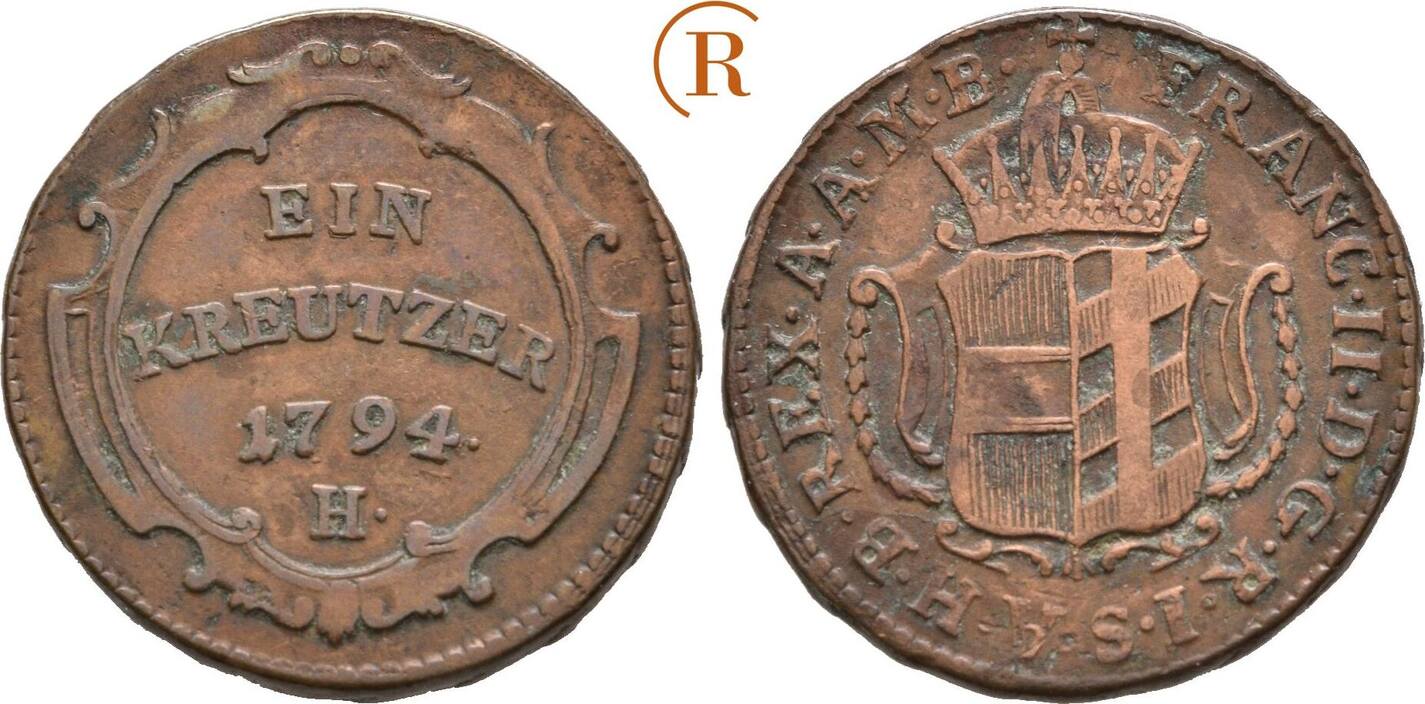 Habsburg 1 Kreuzer Günzburg 1794 H Franz II 1792 1835 ss MA Shops