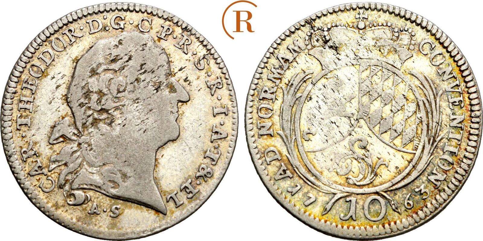 Pfalz Kurlinie 10 Kreuzer Mannheim 1763 AS Karl Theodor 1742 1799 Ss