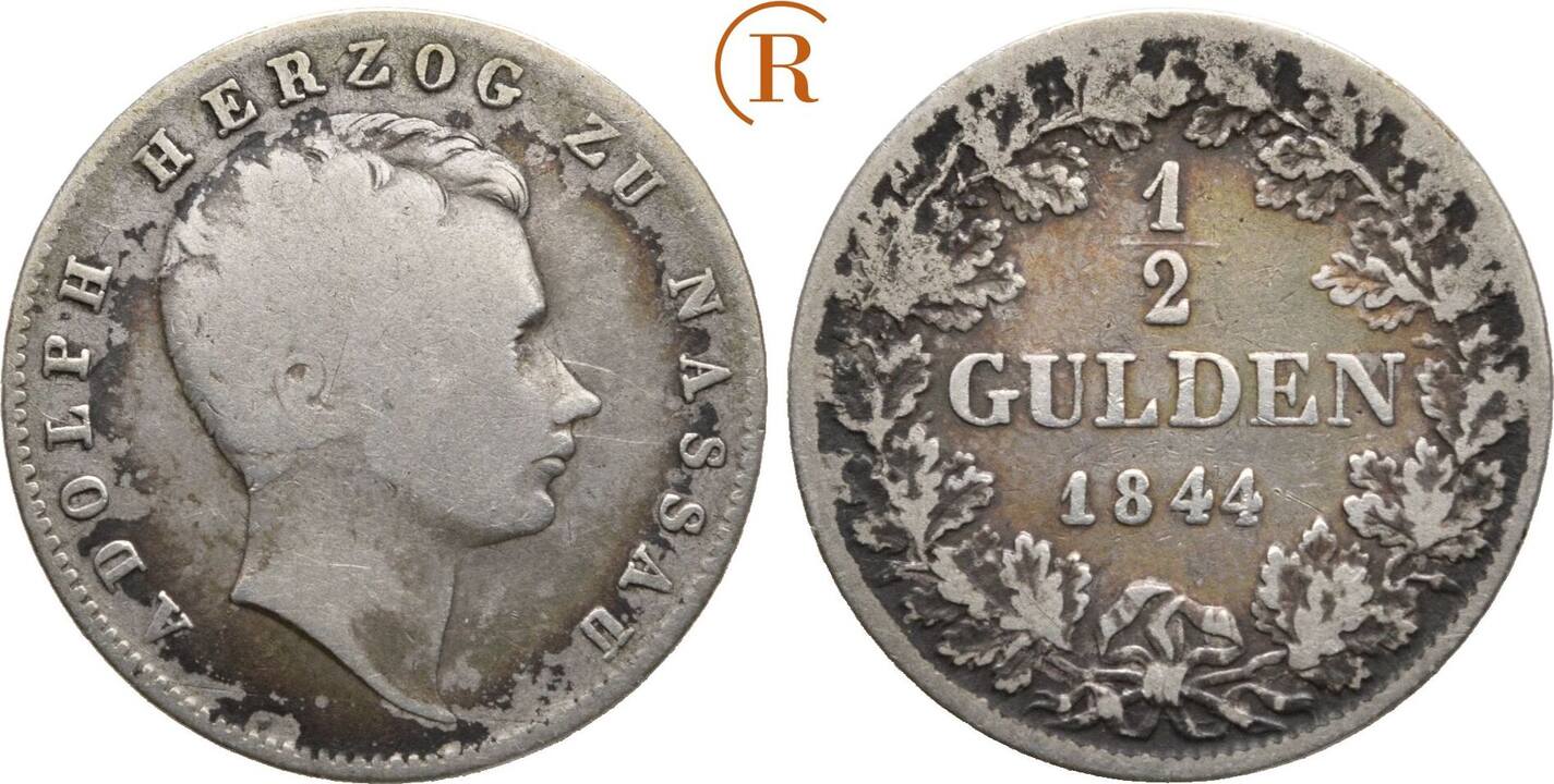 Nassau 1 2 Gulden 1844 Adolph 1839 1866 S MA Shops