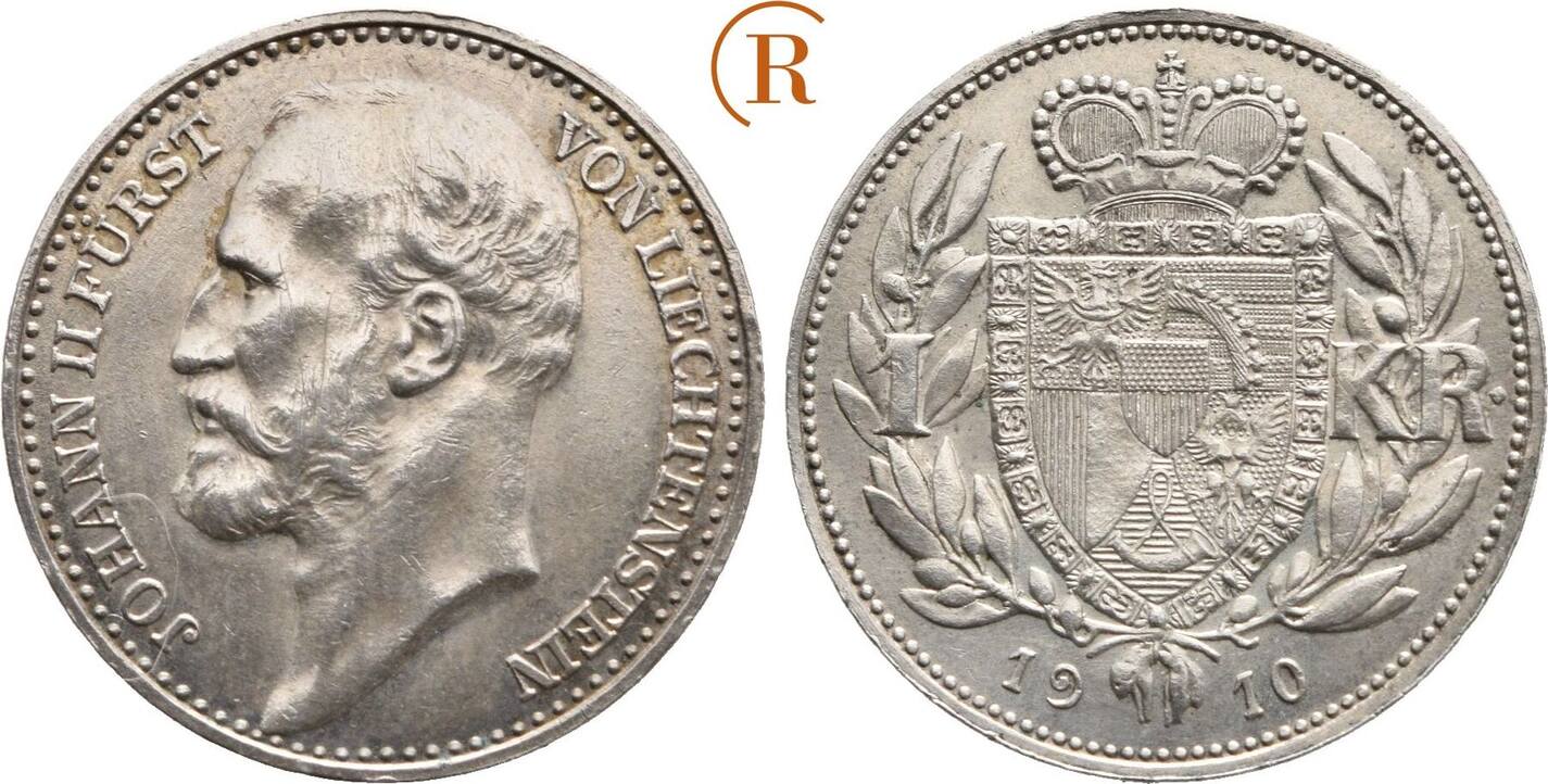 Liechtenstein 1 Krone 1910 Johann II 1858 1929 Ss Vz MA Shops