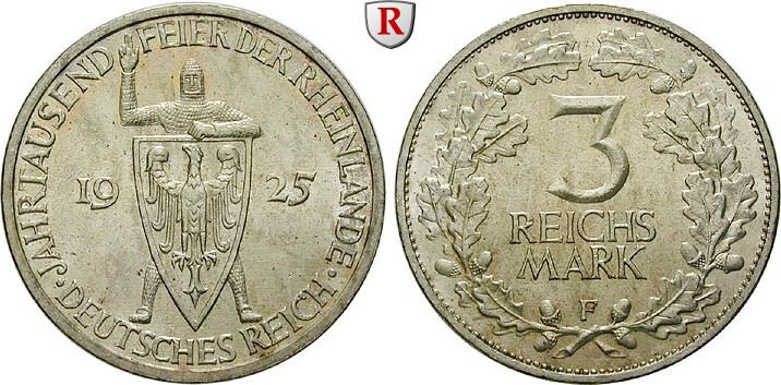 Gedenkpr Gungen F Reichsmark F Rheinlande J Vz