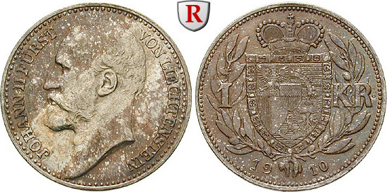 Liechtenstein Krone 1910 Johann II 1858 1929 Ss Vz MA Shops