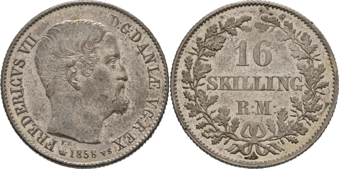 Dänemark 16 Skilling 1858 Frederik VII 1848 1863 kl Kratzer sonst