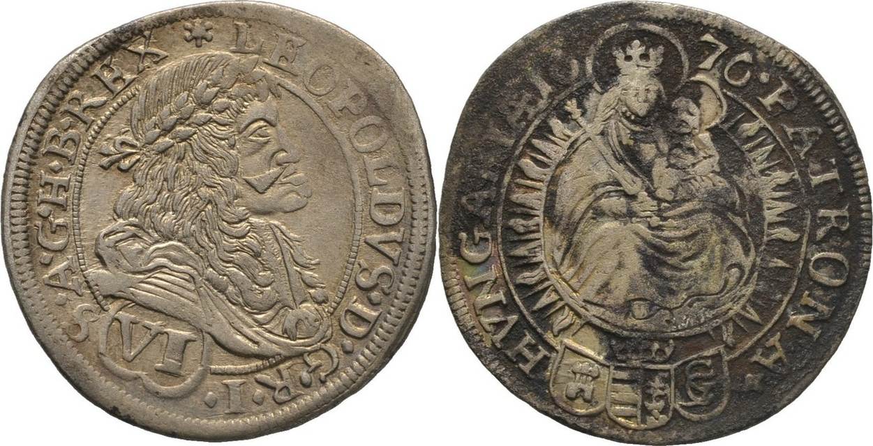 RDR Ungarn Habsburg Preßburg VI Kreuzer 1676 Leopold I 1657 1705 ss