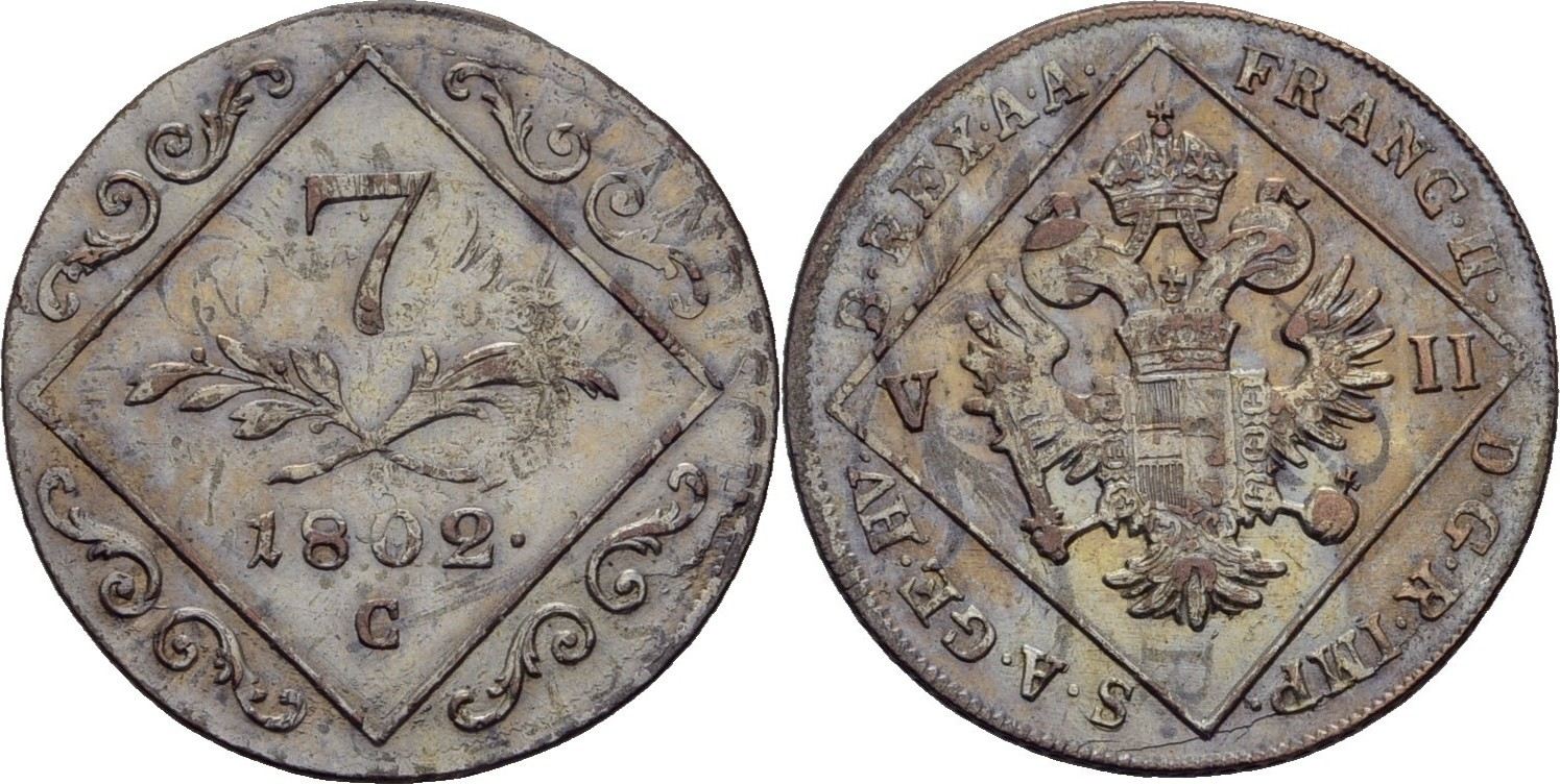 Österreich Habsburg Prag VII Kreuzer 1802 C Franz II I 1792 1835