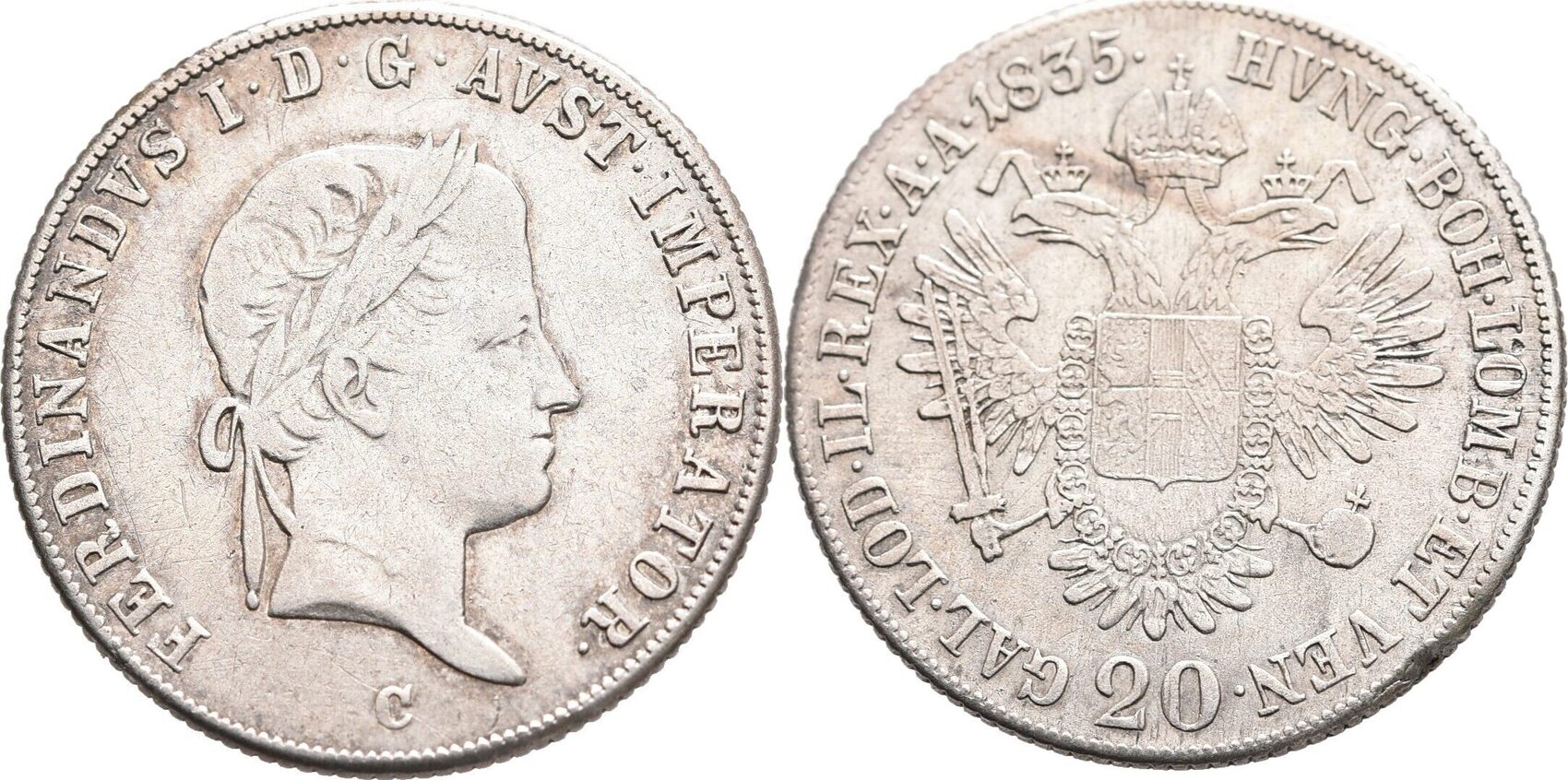 Österreich Böhmen Prag 20 Kreuzer 1835 C Ferdinand I 1835 1848 kl