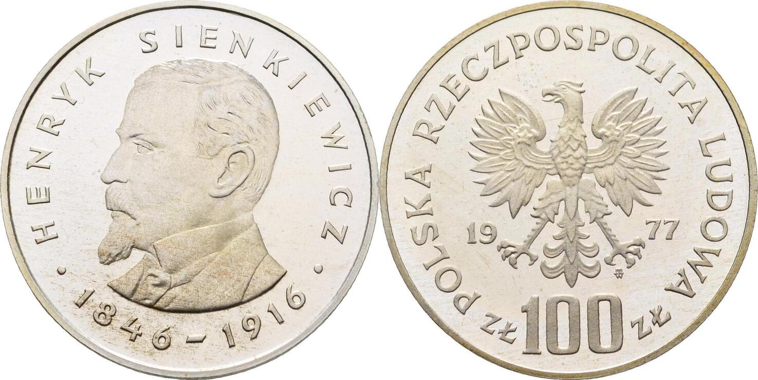 Polen 100 Zloty 1977 Henryk Sienkiewicz Offen Kontaktmarken Polierte