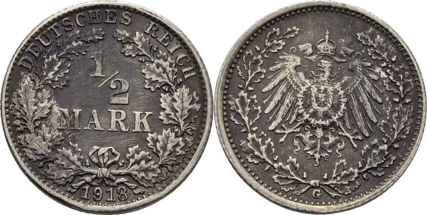 Deutsches Reich 1 2 Mark 1918 G Ss MA Shops