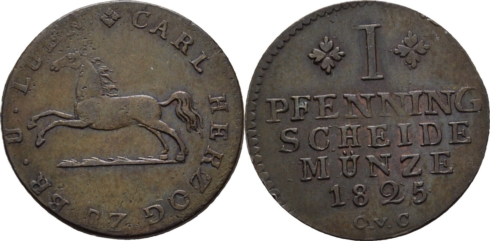 Braunschweig Wolfenbüttel 1 Pfennig 1825 Karl 1815 1830 ss MA Shops