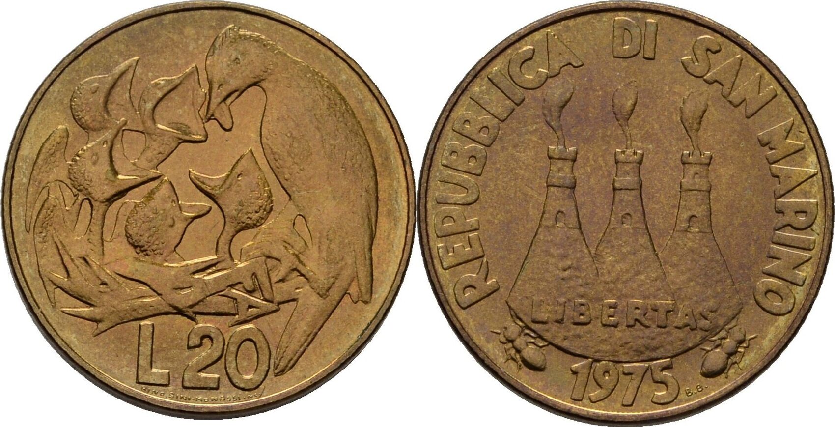 San Marino 20 Lira 1975 prägefrisch MA Shops