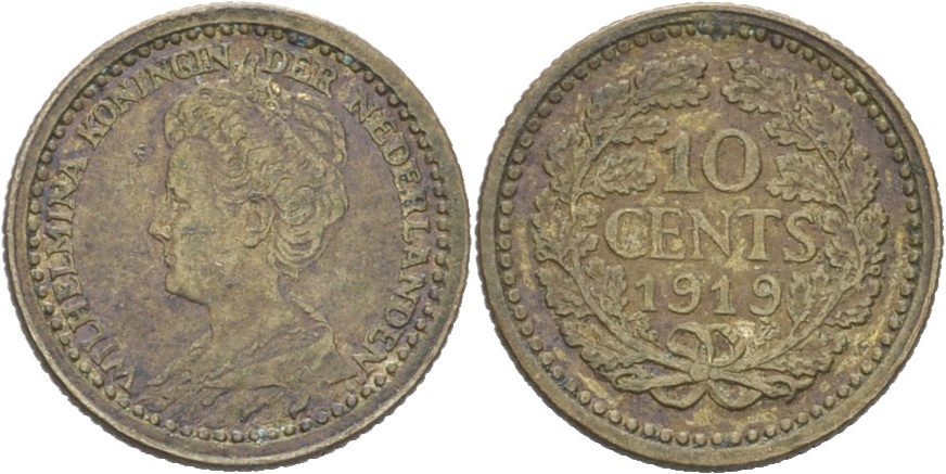 Niederlande 10 Cents 1919 Wilhelmina Ss MA Shops