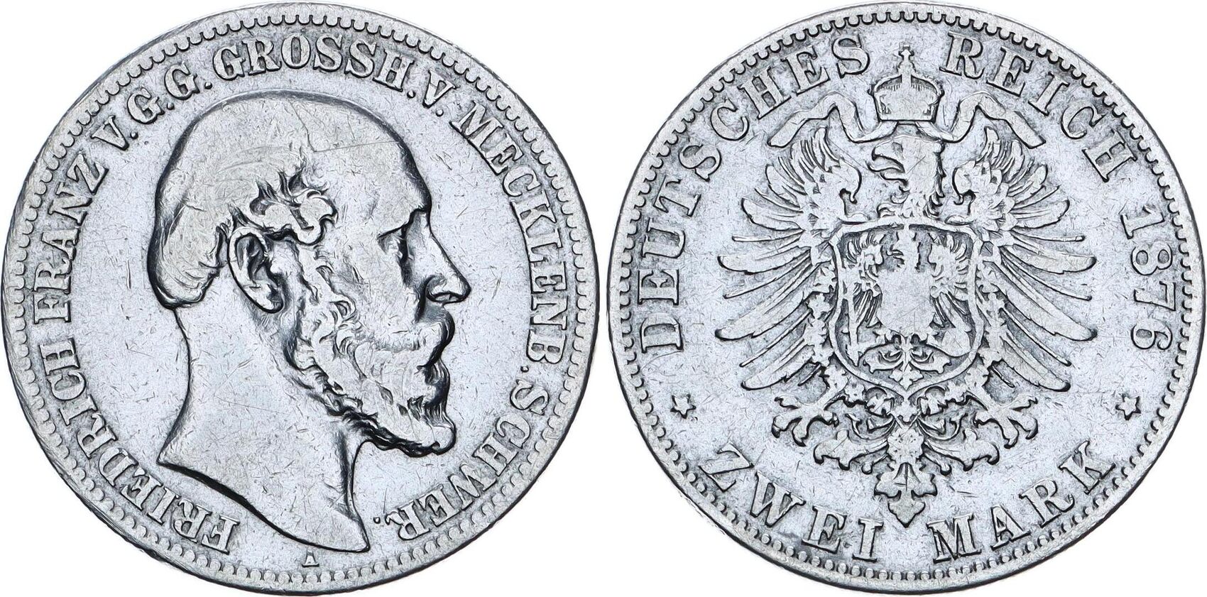 Deutsches Kaiserreich Mecklenburg Schwerin 2 Mark 1876 A