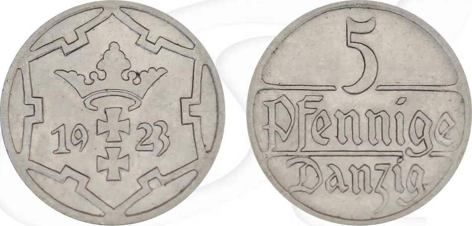 Freie Stadt Danzig Danzig 5 Pfennig 1923 vz st Wappen vorzüglich