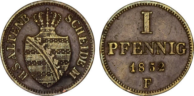 1 Pfennig 1852 Sachsen Altenburg Herzogtum kl Randfehler sehr schön