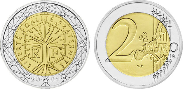 2 Euro 2001 Frankreich Bankfrisch MA Shops