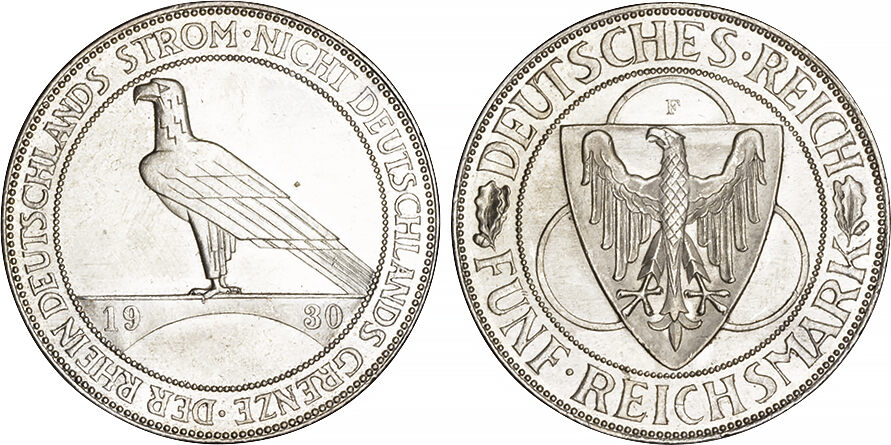 5 Reichsmark 1930 Weimarer Republik vorzüglich bankfrisch MA Shops