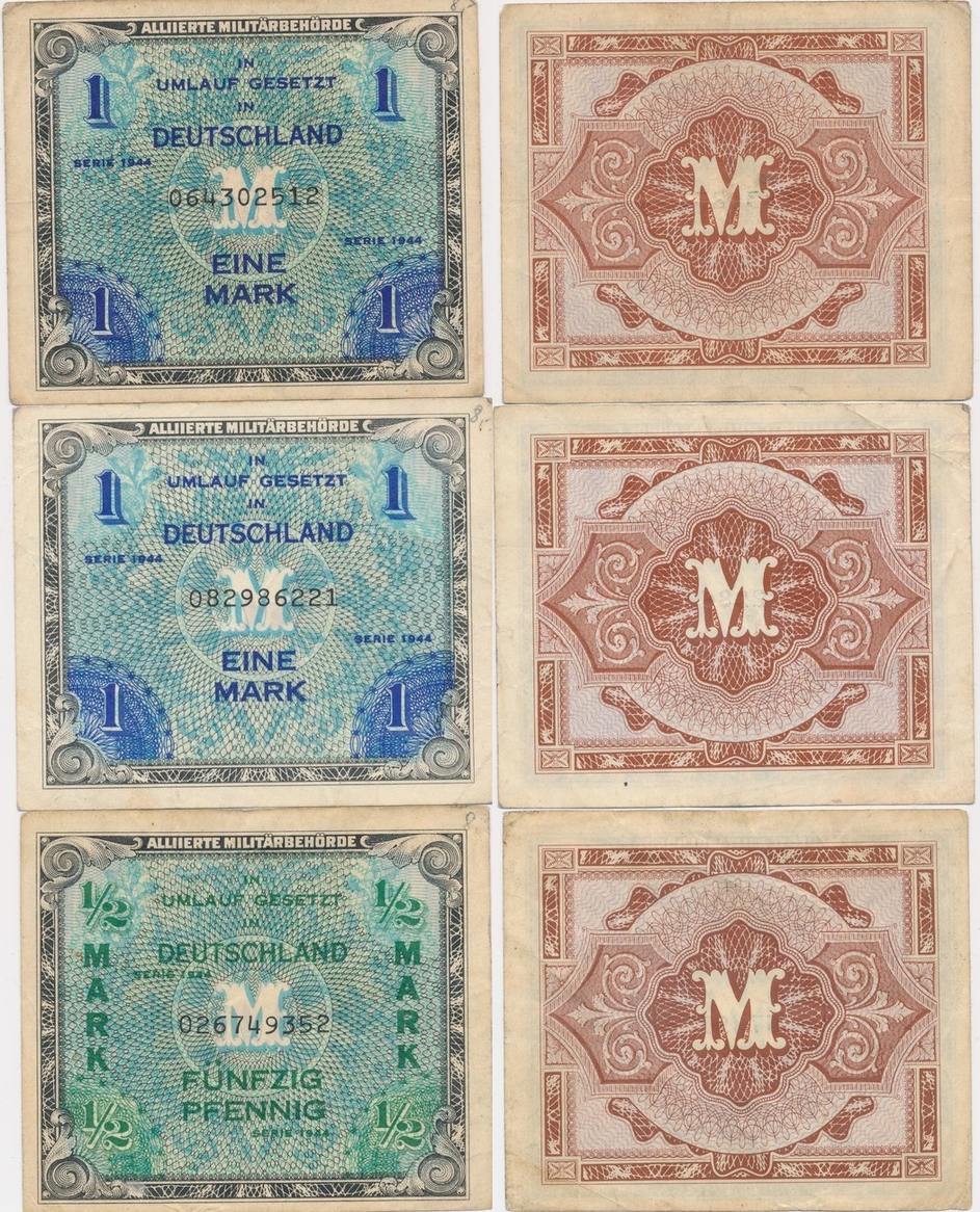 1944 Alliierten Besatzungsgeld 2 X 1 Mark 1 X 1 2 Mark US Druck MA Shops