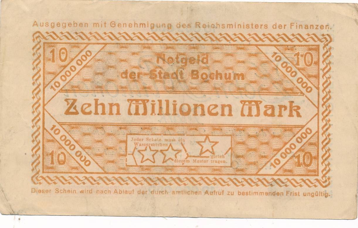 Deutschland 10 Millionen Mark 1923 Bochum III MA Shops