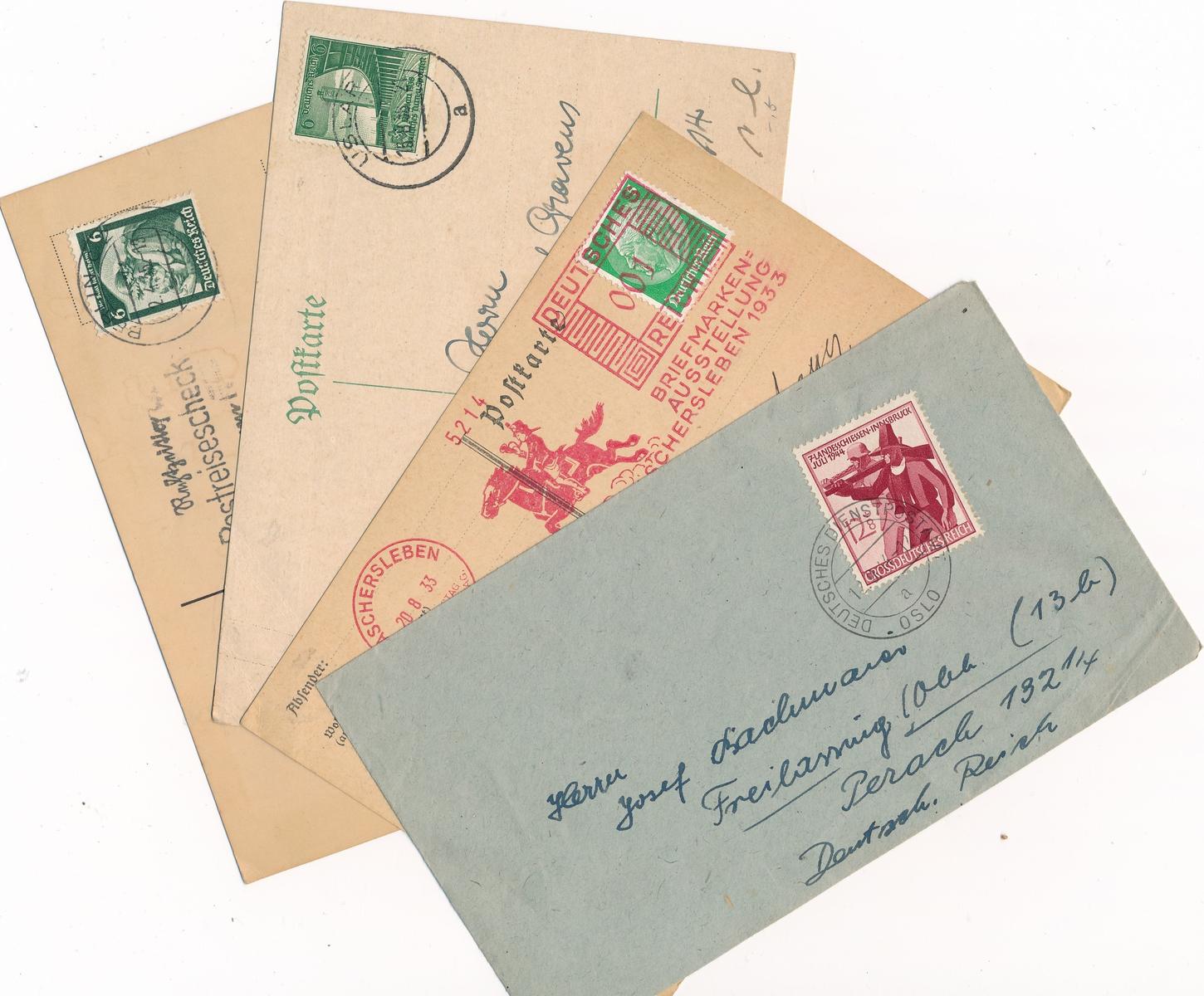 III Reich 4 Versch Postkarten Briefe Mit Sonderbriefmarken Um 1940