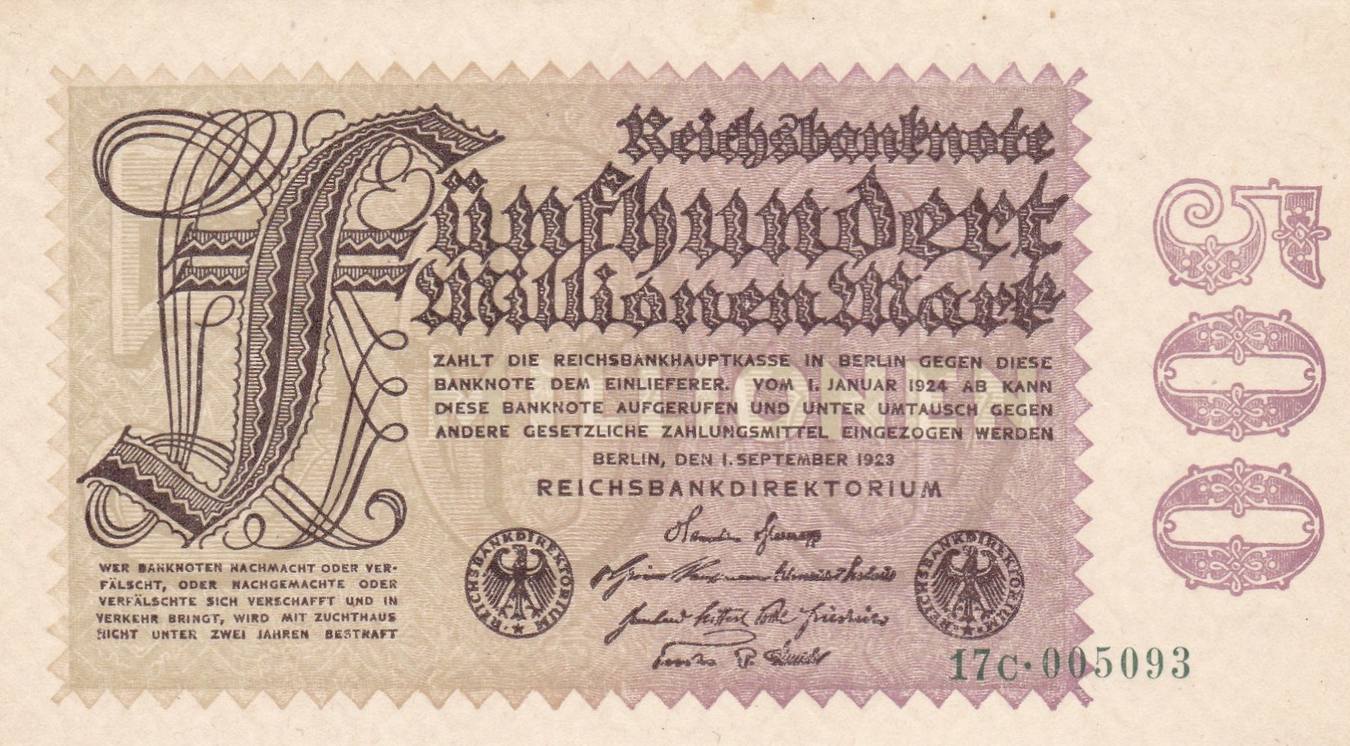 Deutschland 500 Millionen Mark 1923 Reichsmark Reichsbanknote Deutsches